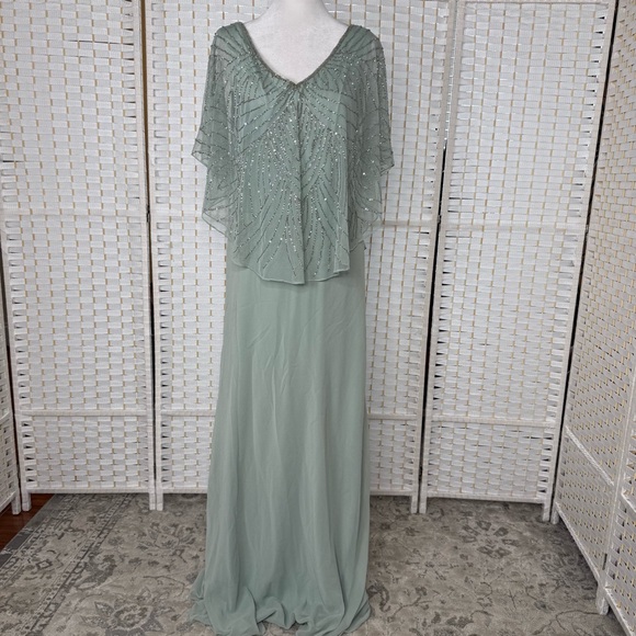 NWT. J Kara Women's Geometrical Beaded V-Neck Capelet Dress - Picture 3 of 13